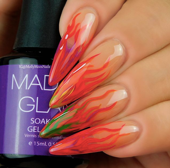 Easy Neon Flames Nail Art Design