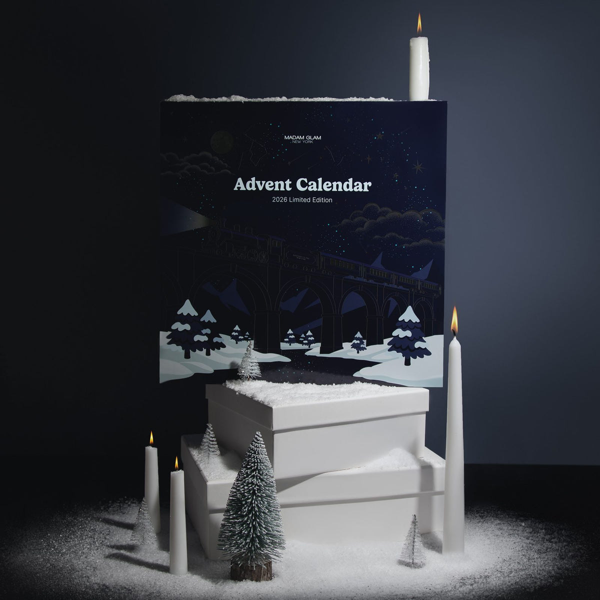 Madam Glam Advent Calendar in a snowy candle scene